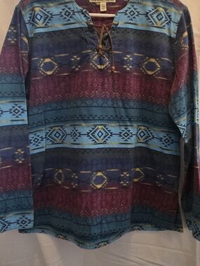 Cabela's Aztec Lace-Up Long Sleeve Shirt in Blue & Purple